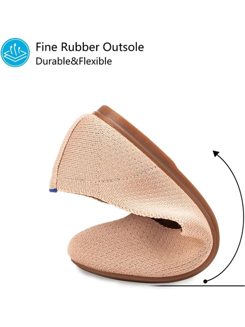 Women's Beige Round Toe Knit Dress Low Wedge Slip On Ballerina Ballet Flat Shoes